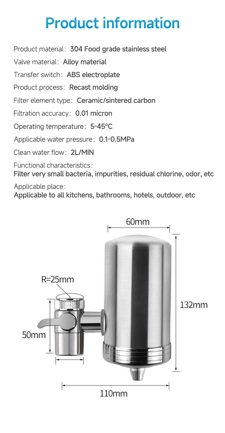 Premium 304 Stainless Steel Faucet Water Filter | 0.01 Micron - Image 4